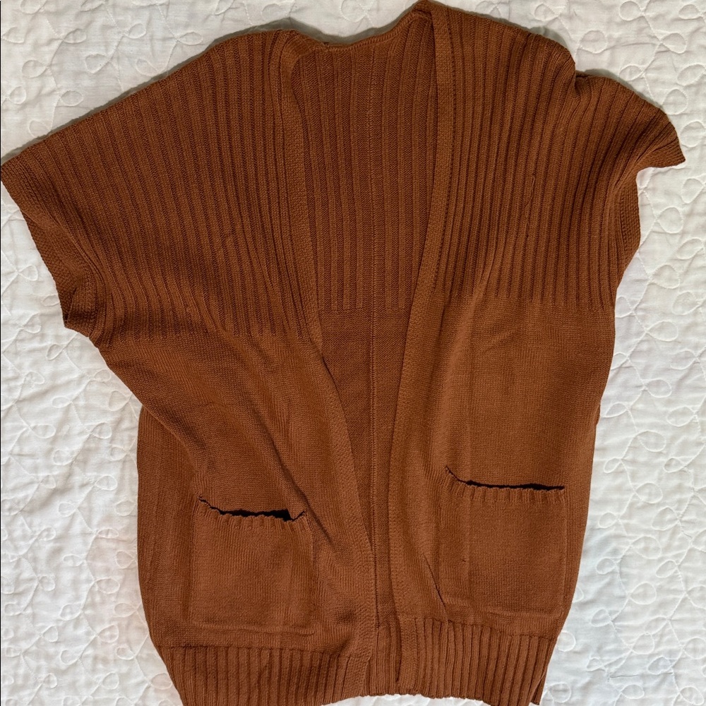 Brown Ribbed Open-Front Cardigan - Picture 2 of 2